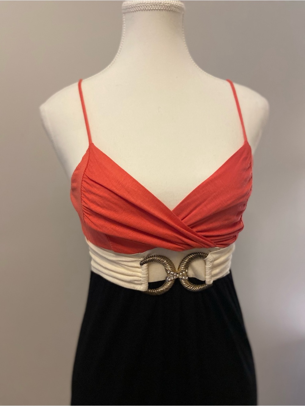 Red and Black Spaghetti Strap Top with Gold Accent